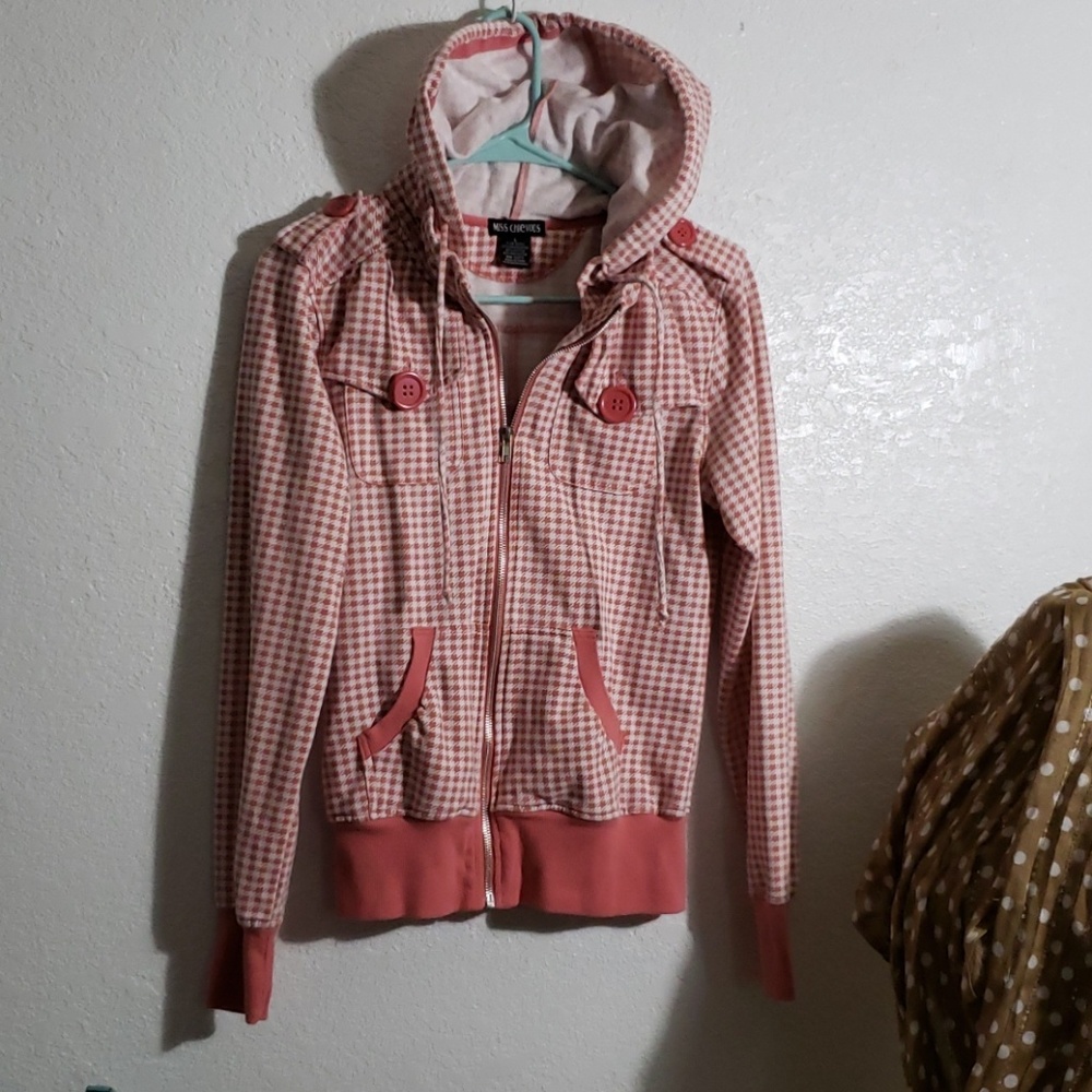 Miss Chievous Large Pink checked zipper hoodie